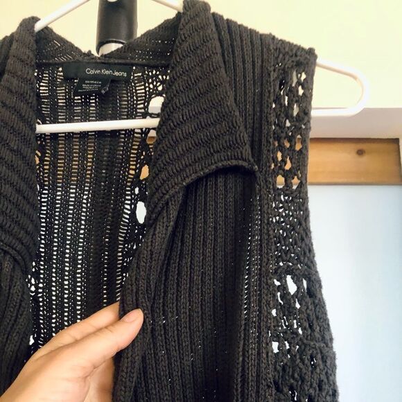 Calvin KLEIN Dark Grey Open Knit‎ Sleeveless Cardigan Vest Sz XS - Picture 2 of 7